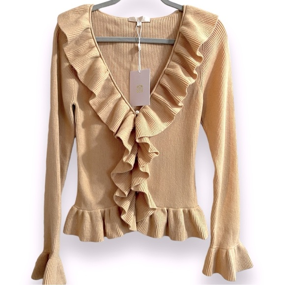 WAYF Flutter Ruffle Ribbed Cardigan Size Large NWT - Picture 2 of 6